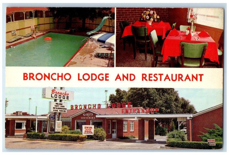 c1960 Broncho Lodge West Circle Restaurant Multiview Amarillo Texas TX Postcard