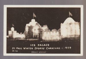 St. Paul MINNESOTA RPPC 1939 ICE PALACE Castle WINTER SPORTS CARNIVAL Night Shot