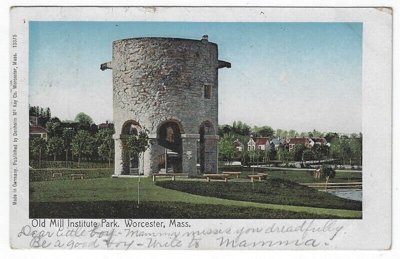 Worcester, MA, Postcard View of Old Mill Institute Park, Copper Windows, 1905