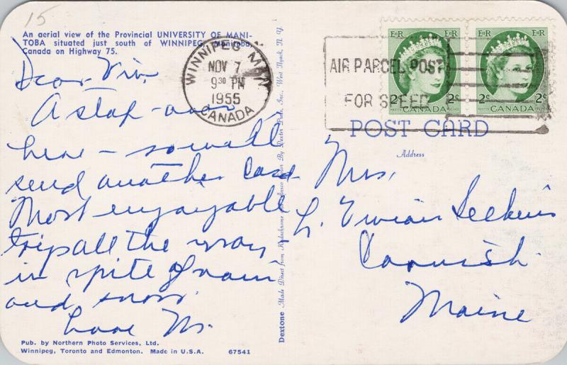 University of Manitoba Winnipeg MB Aerial c1955 Vintage Postcard D85