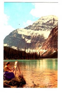 Women Artist Painting, Mount Edith Cavell,, Jasper Park, Alberta