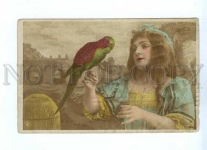 545645 Belle Actress DANCER & Bird PARROT Vintage PHOTO NPG postcard