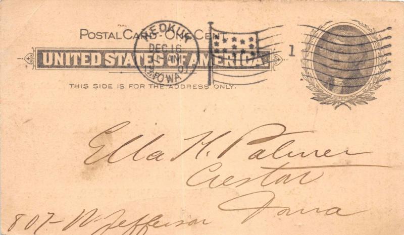 KEOKUK IOWA IOWA STATE INSURANCE COMPANY~PAYMENT RECEIPT POSTCARD 1901