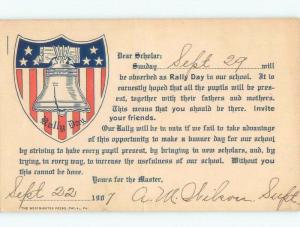 Pre-1907 Liberty Bell On Usa Flag Shield For Rally Day F0144