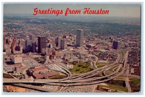 1960 Greetings From Houston Texas TX, The Spaghetti Bowl Aerial View Postcard