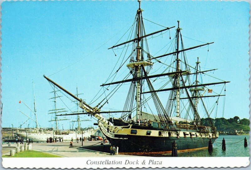 postcard Baltimore - Frigate Constellation - Dock and Plaza