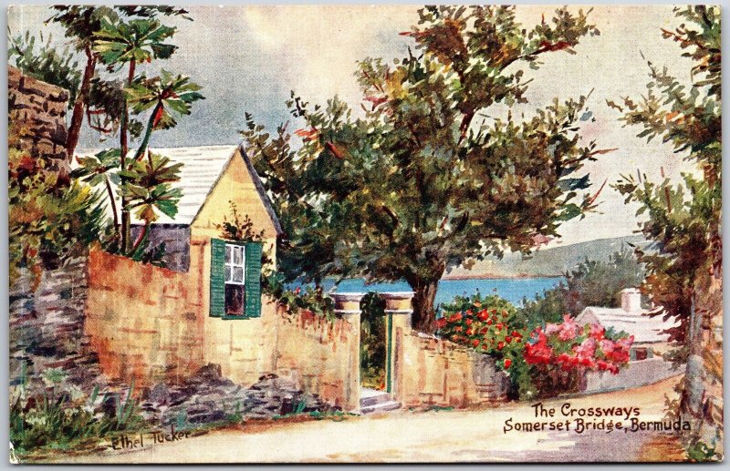 The Crossways Somerset Bridge Bermuda Painting Artwork Trees Flower Postcard