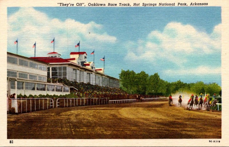 Arkansas Hot Springs Oaklawn Race Track Horse Racing They're Off Curteich