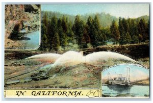 c1910 Hydraulic Gold Mining Dredging Panning California Vintage Antique Postcard