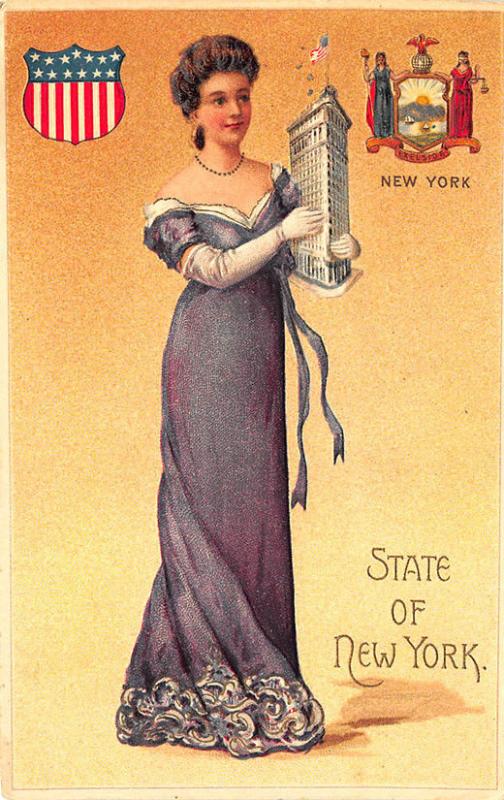 Langsdorf State of New York  Beautiful Multi Color Woman State Seal Postcard