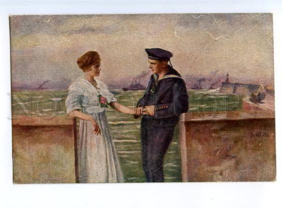 177457 Lovers near Military Ship SAILOR by NICOLSEN Vintage PC