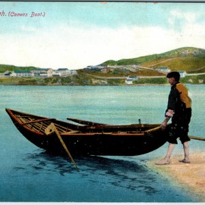 c1910s Irish Curragh Canvas Boat Postcard West of Ireland Fisherman Traditional