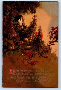 Mooreton ND Postcard Thanksgiving Turkeys Pumpkin Embossed Tuck 1912 Antique