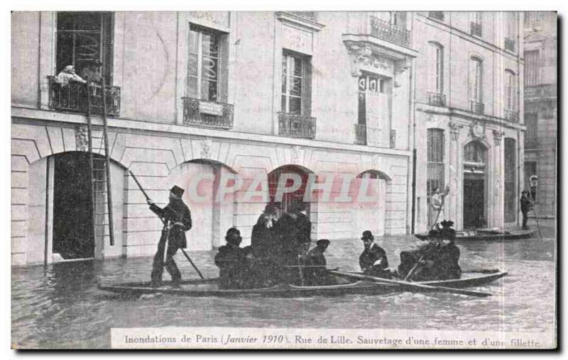Old Postcard Paris Floods in January 1910 Flood of the Seine Rue de Lille Res...