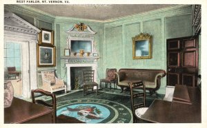 Vintage Postcard West Parlor Original Furnitures Mt. Vernon Virginia Tichnor Pub