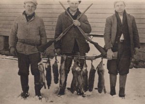 RPPC 1917  Rabbit Hunters  Shotgun  Frank & Andy Theis + Ralph Wagner   Postcard
