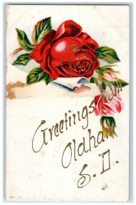 c1910's Greetings From Oldham South Dakota Unposted Embossed Flowers Postcard