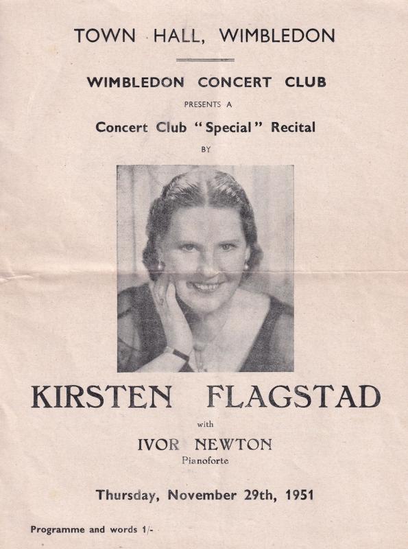 Kirsten Flagstad Norway Soprano Wimbledon Classical 1951 Theatre Programme