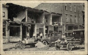 Lorain Ohio OH Tornado Damage 1924 Disaster West Side Broadway Postcard