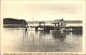 St Andrews New Brunswick NB Government Wharf Harbour Vintage Postcard