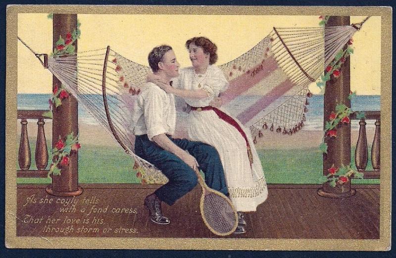 Couple Hugging on a Hammock used c1910