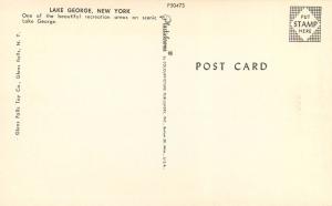 SWIMMING DOCK SUMMER BOATING VACATION SCENE LAKE GEORGE POSTCARD