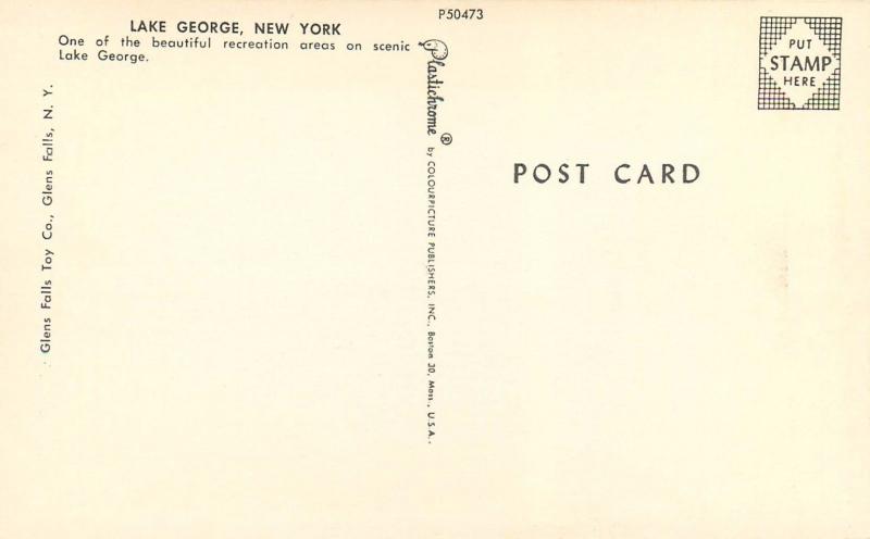 SWIMMING DOCK SUMMER BOATING VACATION SCENE LAKE GEORGE POSTCARD