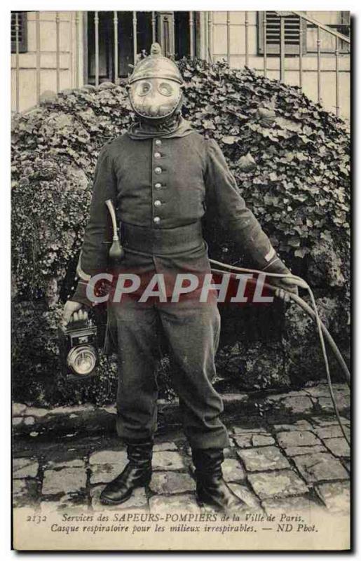 Old Postcard Paris Fire Brigade helmet for respiratory unbreathable environme...