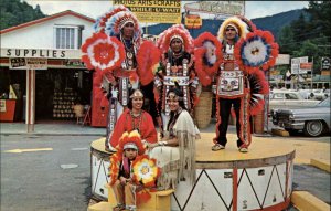 Native Cherokee Indians Group Pose In Town Names on Back c1950s Postcard