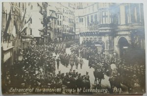 1918 Real Photo Postcard Entrance American Troops At Luxembourg World War I RPPC 