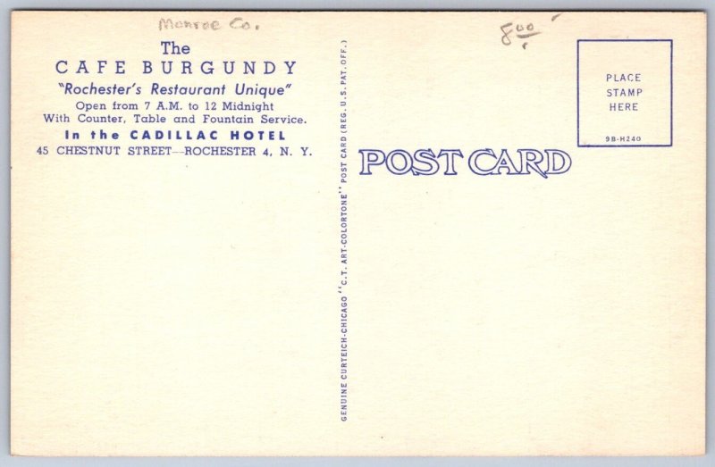 K32/ Rochester New York Postcard Linen Cafe Burgundy Restaurant 1421