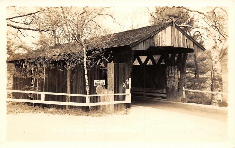 Bradford NH Warner River Covered Covered Bridge~Blue Shoe? Ghost Sign~RPPC c1917 