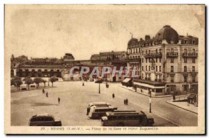 Old Postcard Rennes Place de la Gare and Hotel Duguesclin