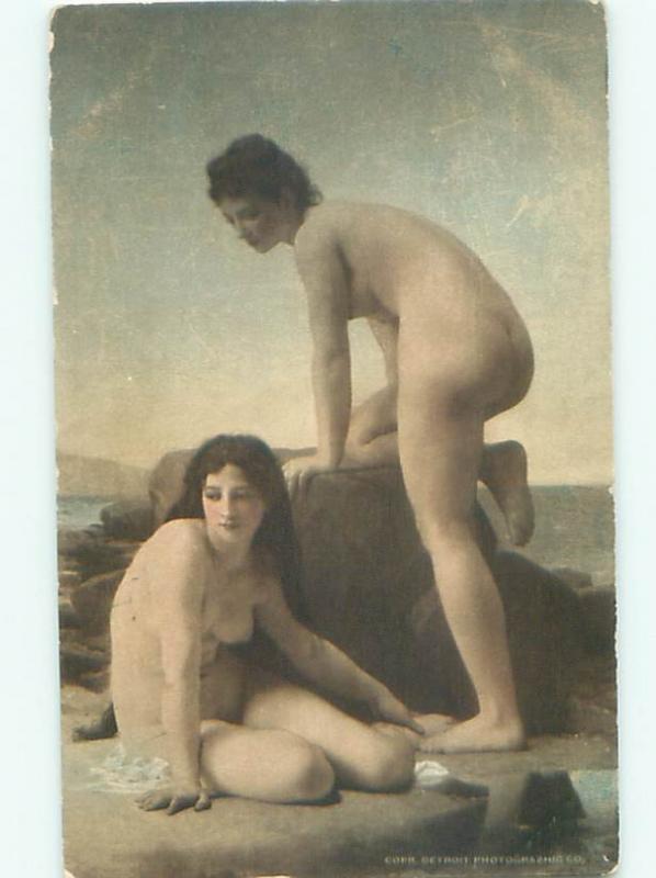 Pre-Linen Risque PAIR OF NUDE WOMEN AT THE BEACH AB6076