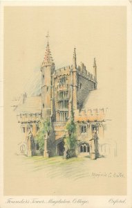 England Oxford Founders Tower Magdalen College Marjorie Bales art illustration