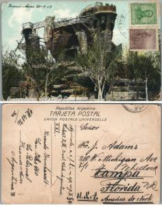 BUENOS-AIRES ARGENTINA GRUTA PLAZA CONSTRUCTION 1913 ANTIQUE POSTCARD w/ STAMPS