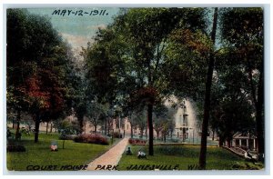 c1910 Court House Park Layered Fountain Pathway Janesville Wisconsin WI Postcard 