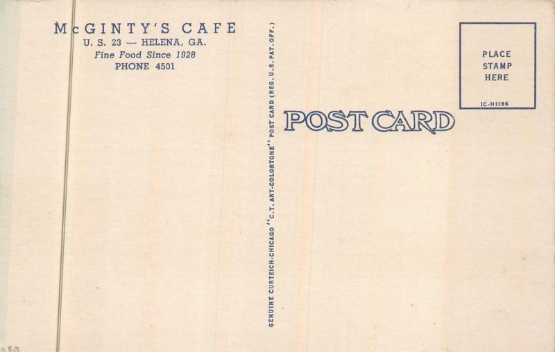 McGINTY'S CAFE HELENA GEORGIA COCA-COLA POSTCARD (1940s)