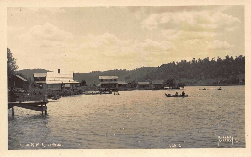 Real Photo Postcard Homes, Pier and Boats in Lake Cuba, New York~115716