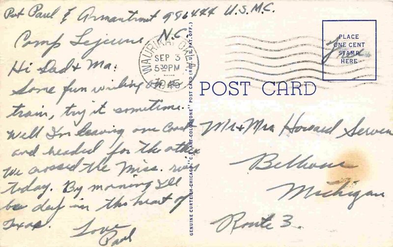 50 Caliber Anti Aircraft Gun Marine Base Camp Lejeune NC 1945 linen postcard 