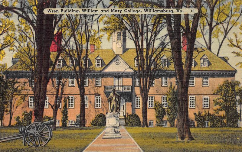 Wren Building, William & Mary College, Williamsburg, VA, Early Postcard, Unused