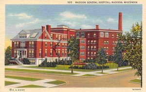 Madison General Hospital Madison Wisconsin 1940s linen postcard