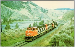 1981 Canadian National Ballast Train Postcard Thompson River BC Unit 5610 H83