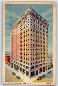 1938 St Joseph Missouri MO Vintage Postcard Corby Building Birds Eye View Posted