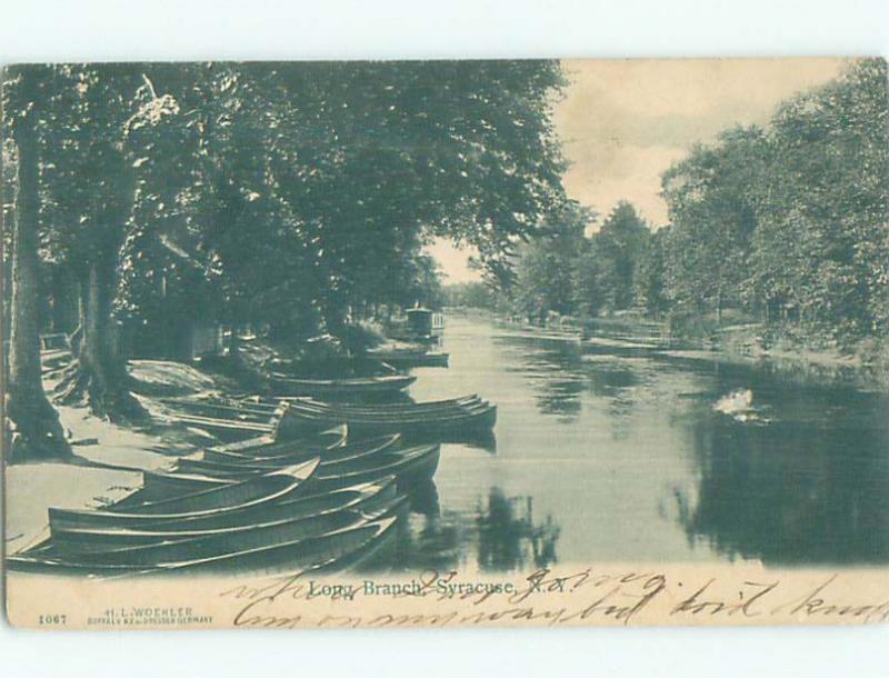 Surface Wear Pre-1907 CANOE BOAT LINE ALONG SHORELINE Syracuse New York NY n6926