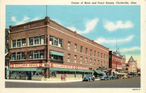 Postcard Corner Of Main & Court Streets Circleville OH Gallaher Drug Store