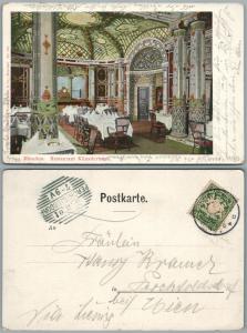 MUENCHEN GERMANY MUNICH RESTAURANT KUNSTLERHAUS 1901 ANTIQUE POSTCARD w/ stamp