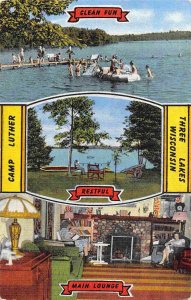 Camp Luther Scenes Three Lakes Wisconsin 1950s linen postcard