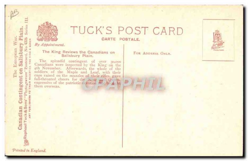 Postcard Old Army The King reviews the Canadians on Salisbury Plain the March...