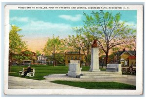 c1910 Monument Schiller Poet Freedom Justice Anderson Park Rochester NY Postcard